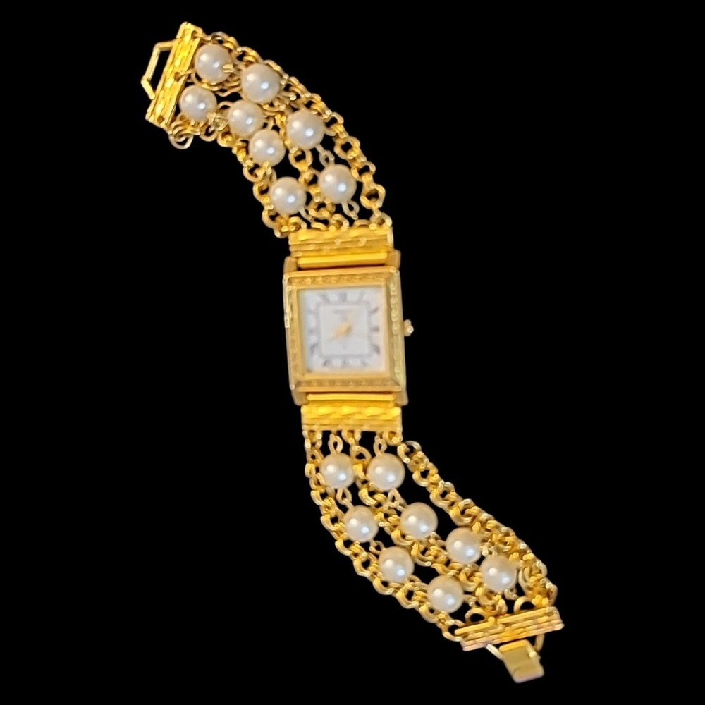 Vintage Kenneth Jay Lane Faux Pearl Multi Strand Bracelet Watch KJL New Battery - Picture 7 of 12